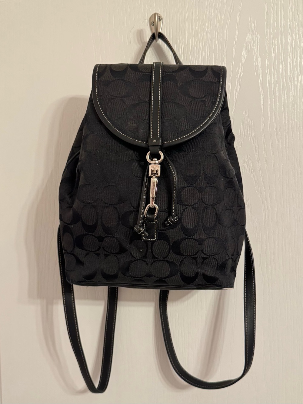 Coach Backpack Signature Jacquard Bag 6613 Black Leather Trim